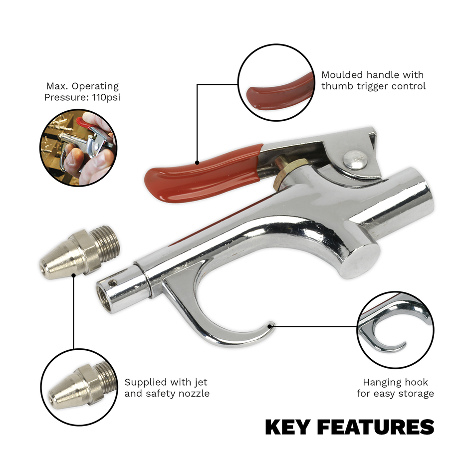 SA913 Palm Type Air Blow Gun with 1/4"BSP Air Inlet & Safety Nozzle