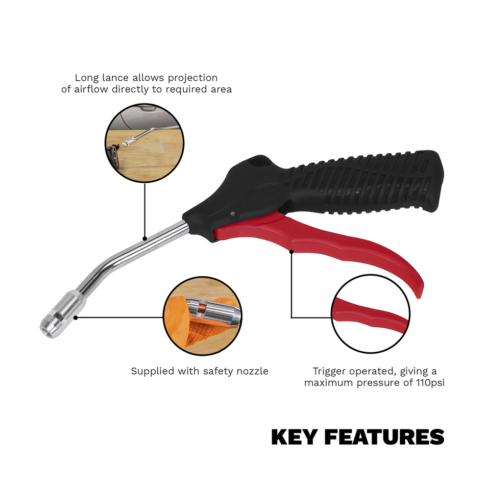 SA9131 Air Blow Gun 100mm with 1/4"BSP Air Inlet & Safety Nozzle