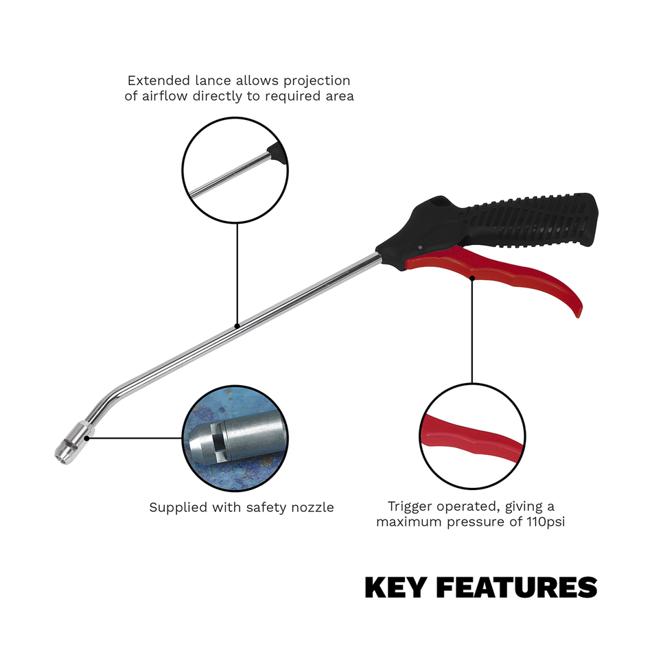 SA9133 Air Blow Gun 250mm with 1/4"BSP Air Inlet & Safety Nozzle