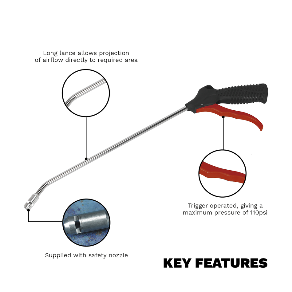 SA9135 Air Blow Gun 330mm with 1/4"BSP Air Inlet & Safety Nozzle