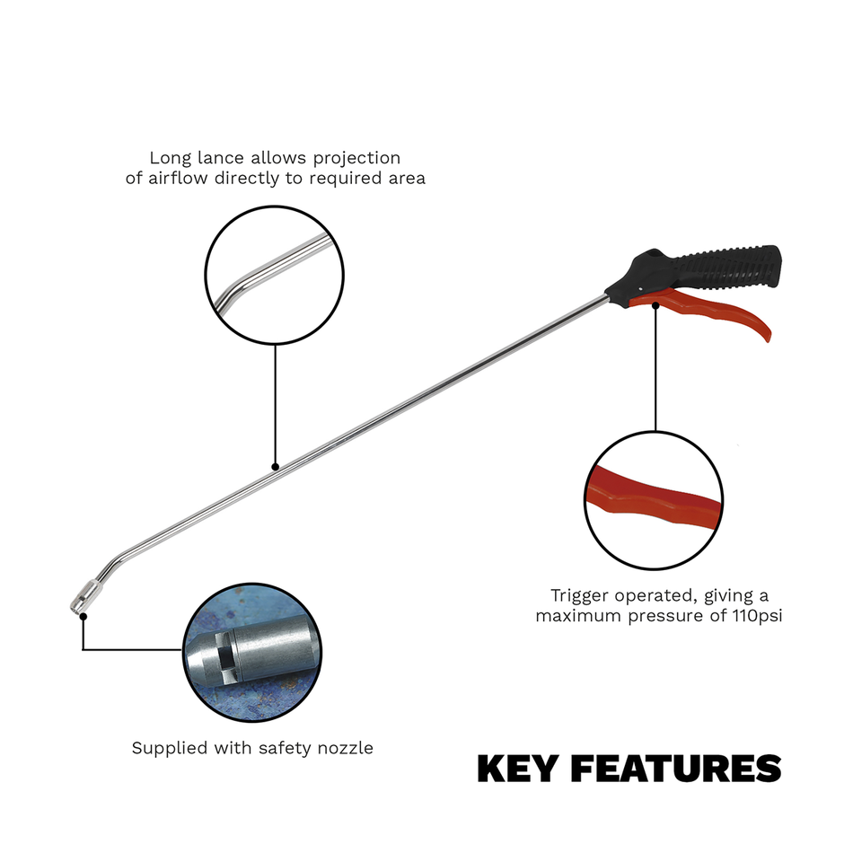 SA9137 Air Blow Gun 500mm with 1/4"BSP Air Inlet & Safety Nozzle