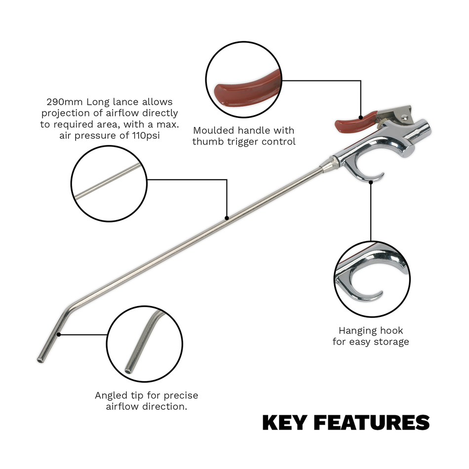 SA913L Palm Type Air Blow Gun 290mm with 1/4"BSP Air Inlet