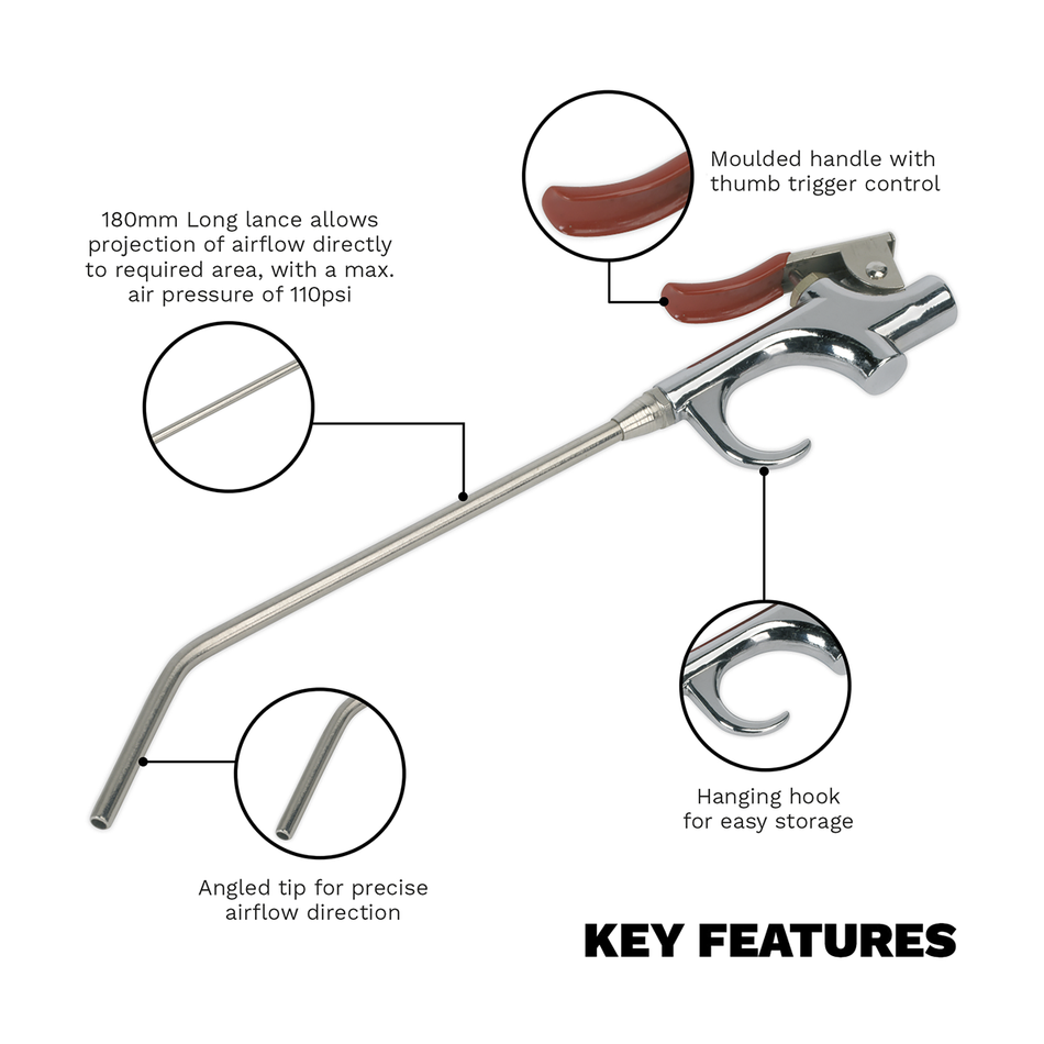 SA913M Palm Type Air Blow Gun 180mm with 1/4"BSP Air Inlet