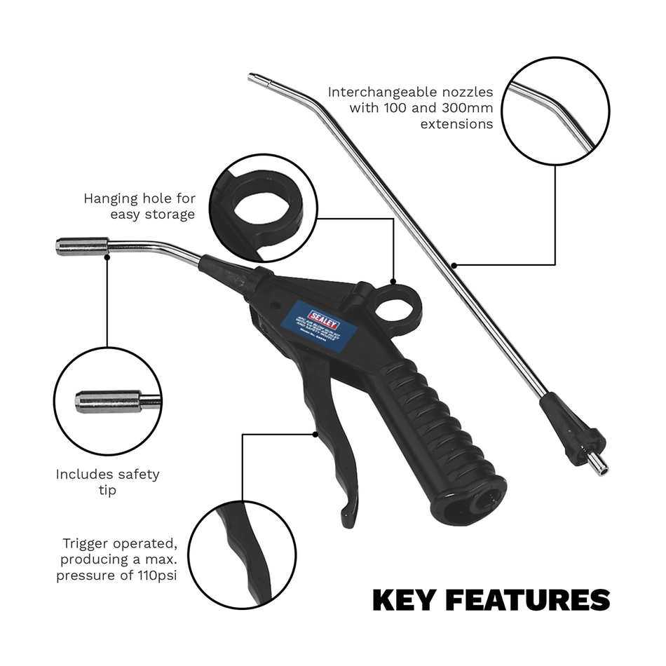 SA914 Air Blow Gun Kit with 1/4"BSP Air Inlet & Safety Nozzle 4pc
