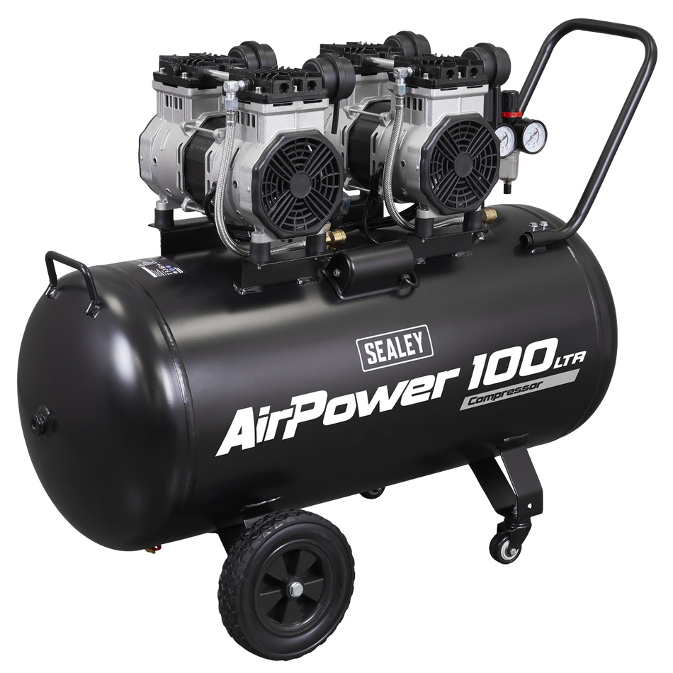 SAC10001S 100L Oil Free Low Noise Direct Drive Air Compressor 2 x 2hp