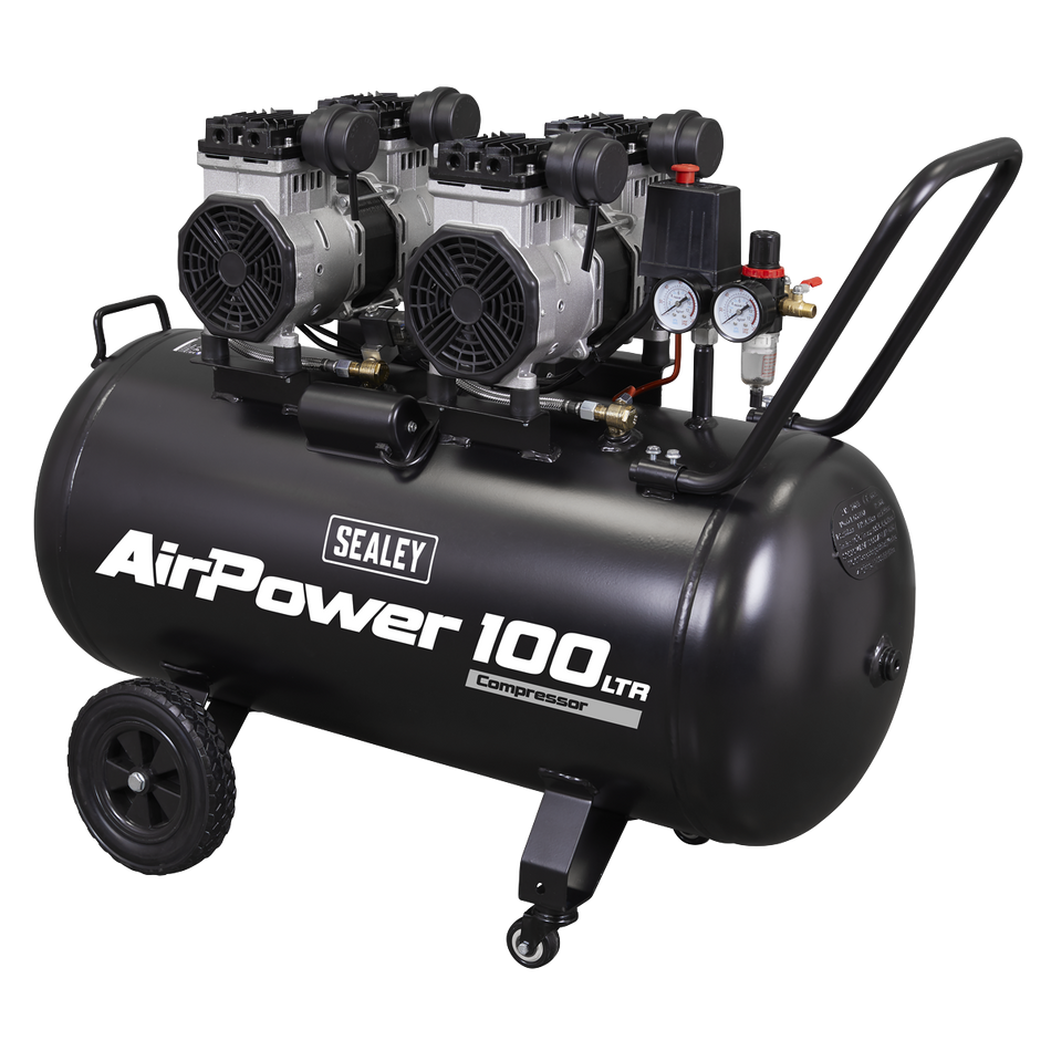 SAC10001S 100L Oil Free Low Noise Direct Drive Air Compressor 2 x 2hp