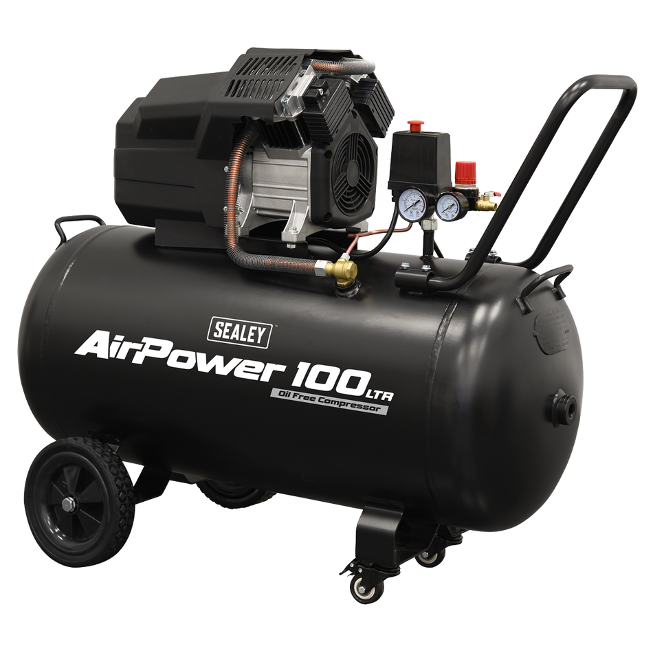 SAC10002 Air Compressor 100L V-Twin Oil Free Direct Drive 3hp