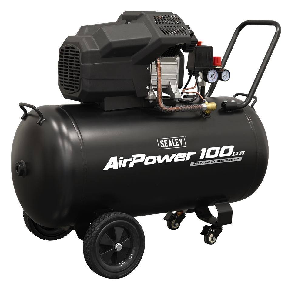 SAC10002 Air Compressor 100L V-Twin Oil Free Direct Drive 3hp