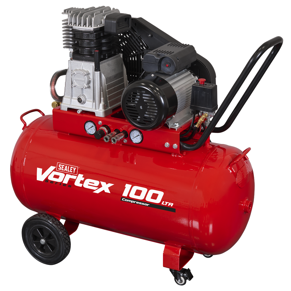 SAC1103B 100L Belt Drive Air Compressor with Cast Cylinders & Wheels 3.5hp