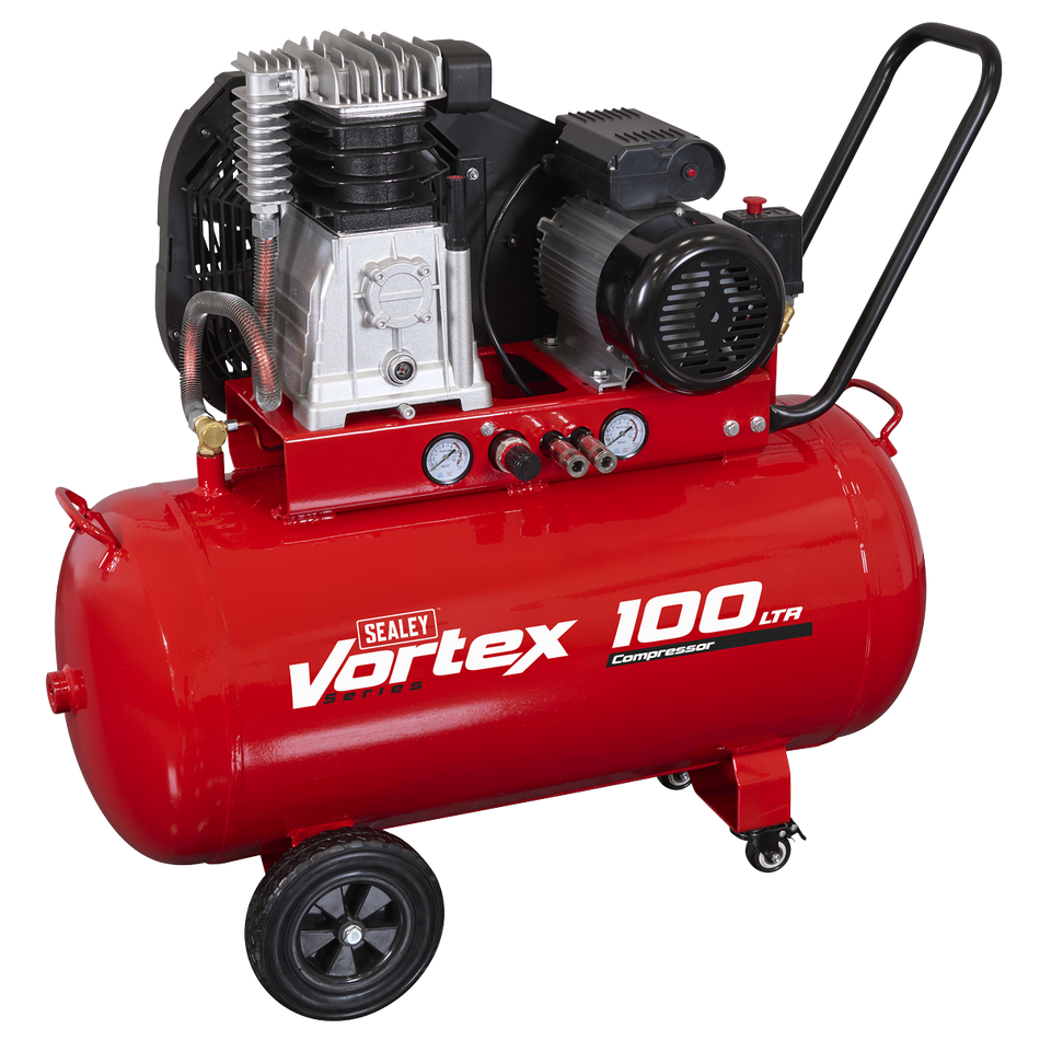 SAC1103B 100L Belt Drive Air Compressor with Cast Cylinders & Wheels 3.5hp