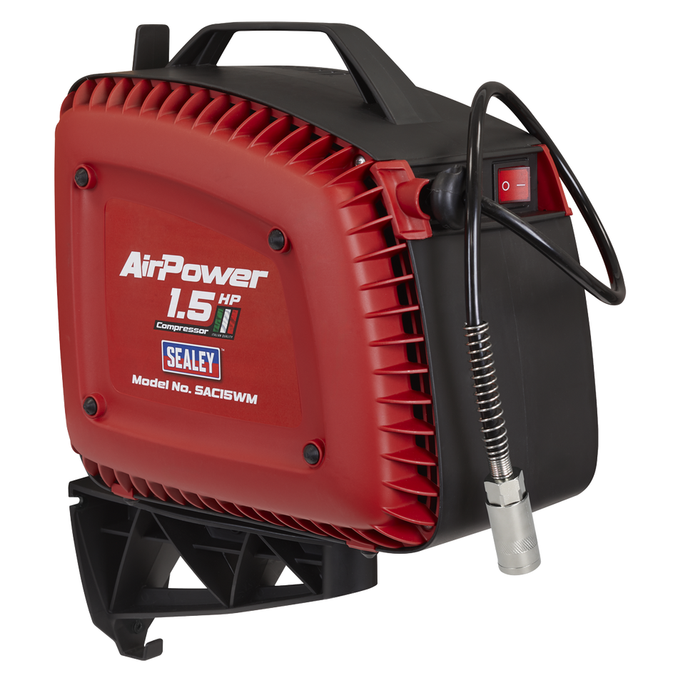 SAC15WM Wall Mounting Oil Free Air Compressor 1.5hp with 7m Retractable Hose Reel