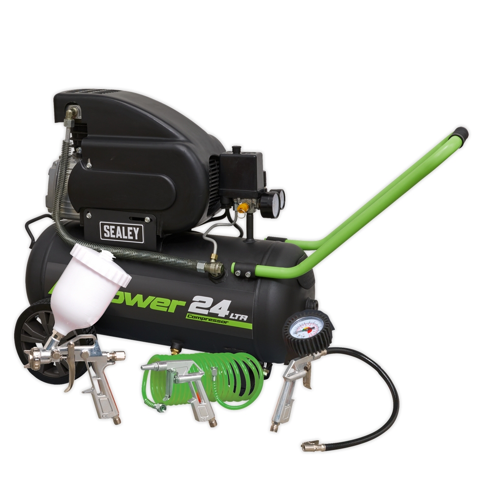 SAC2420EPK 24L Direct Drive Air Compressor 2hp with 4pc Air Accessory Kit