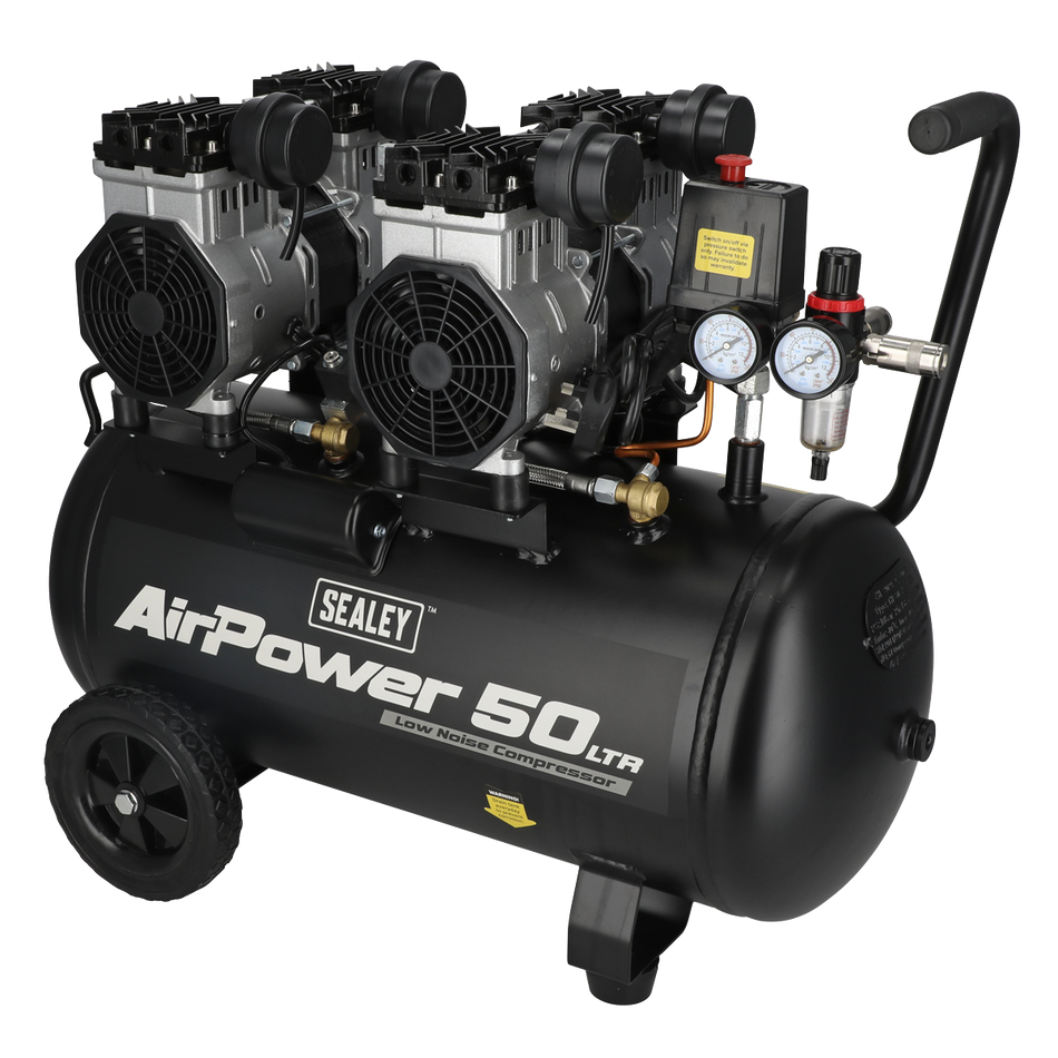SAC5001S 50L Low Noise Oil Free Direct Drive Air Compressor 2 x 2hp