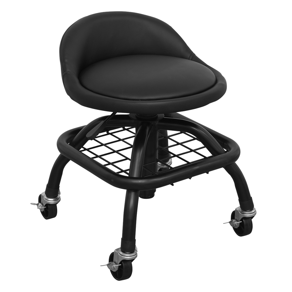 SCR02B Premier Industrial Pneumatic Creeper Stool with Adjustable Height Swivel Seat & Back Rest