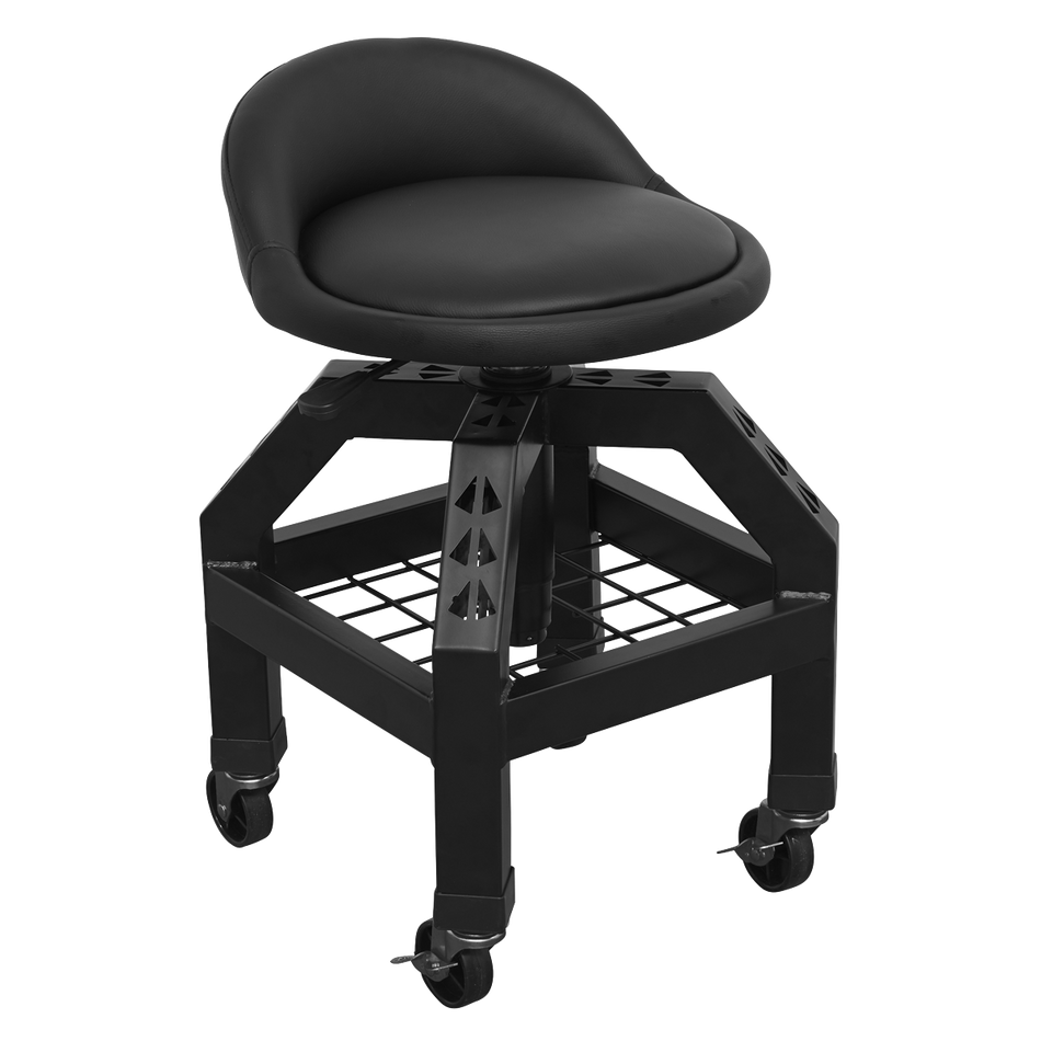 SCR03B Premier Industrial Pneumatic Creeper Stool with Adjustable Height Swivel Seat & Back Rest