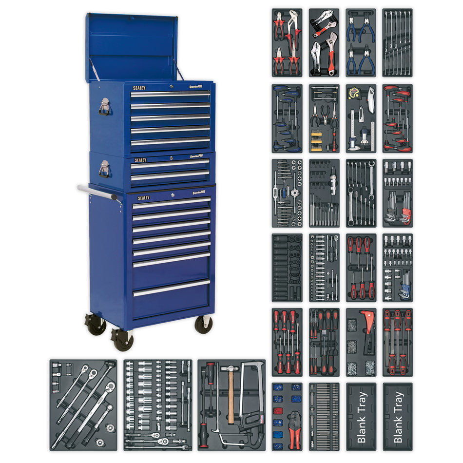 SPTCCOMBO1 Superline PRO Tool Chest Combination 14 Drawer with 1179pc Tool Kit - Blue