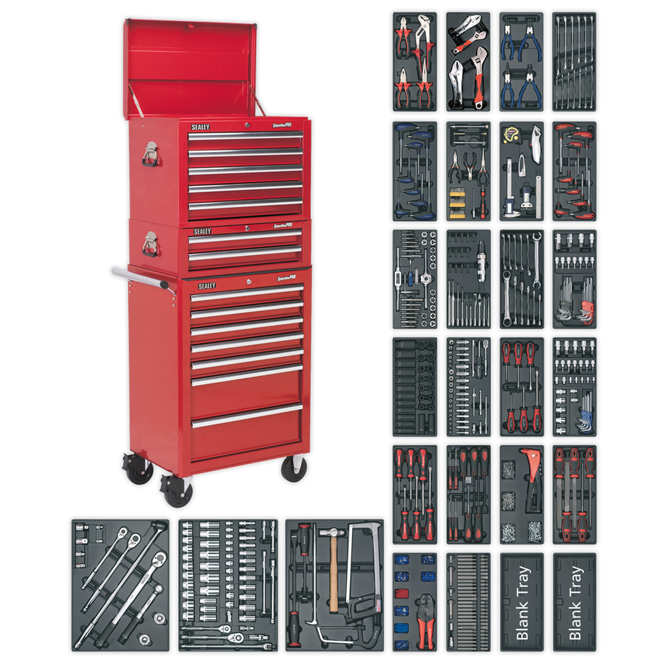 SPTCOMBO1 Superline PRO Tool Chest Combination 14 Drawer with 1179pc Tool Kit - Red