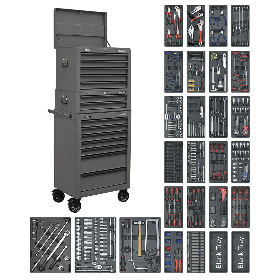 SPTGRCOMBO1 Superline PRO Tool Chest Combination 14 Drawer with 1179pc Tool Kit - Grey