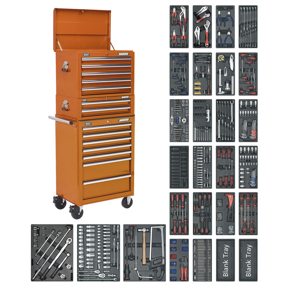 SPTOCOMBO1 Superline PRO Tool Chest Combination 14 Drawer with 1179pc Tool Kit - Orange