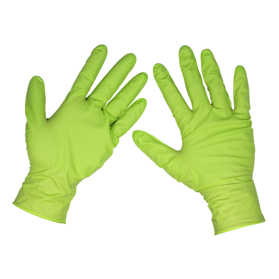 SSP54L Diamond Grip Extra-Thick Nitrile Powder-Free Gloves Hi-Vis Green Large  (Pack 50)
