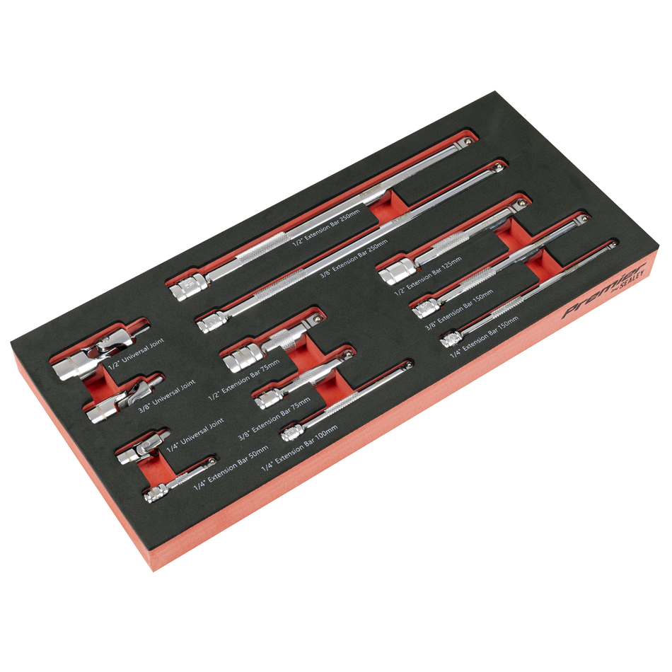 TBT44 Wobble Extension Bar Set with Tool Tray 1/4" 3/8" & 1/2"Sq Drive 12pc