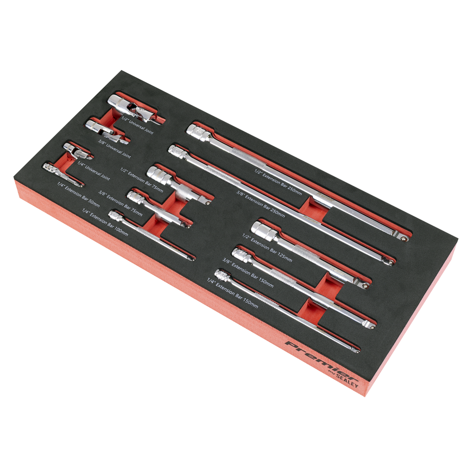 TBT44 Wobble Extension Bar Set with Tool Tray 1/4" 3/8" & 1/2"Sq Drive 12pc
