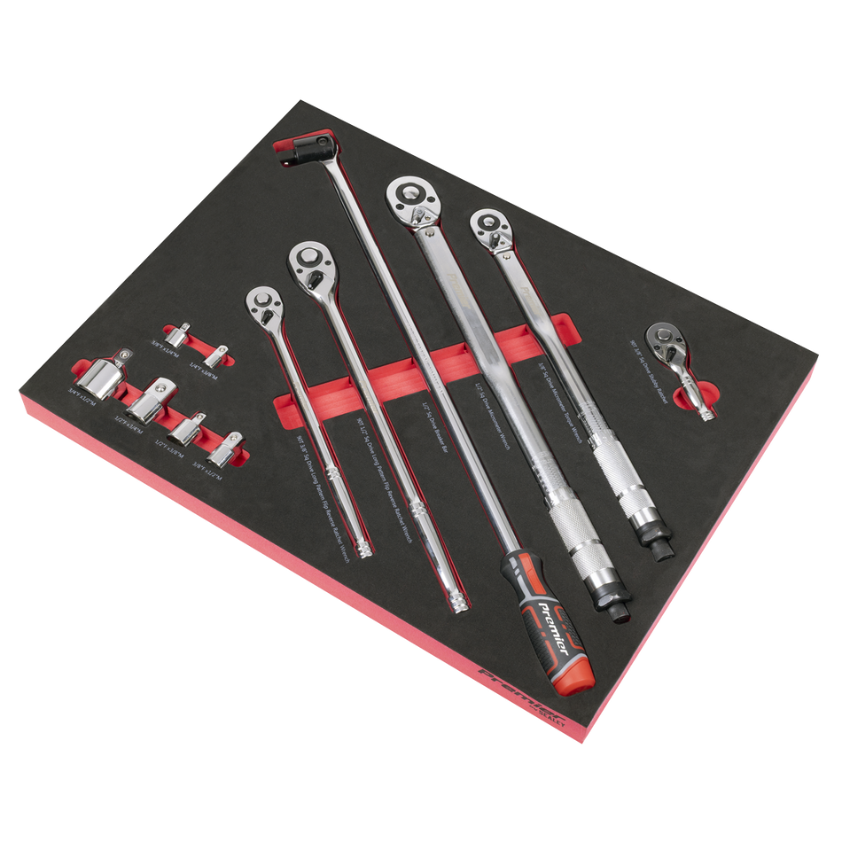 TBT45 Ratchet Torque Wrench Breaker Bar & Socket Adaptor Set with Tool Tray 3/8"Sq & 1/2"Sq Drive 12pc