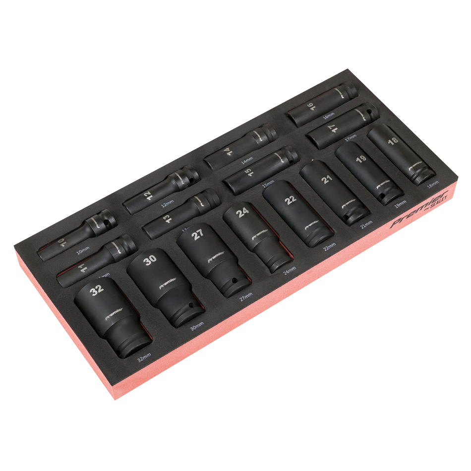 TBT47 Deep Impact Socket Set with Tool Tray 1/2"Sq Drive 16pc