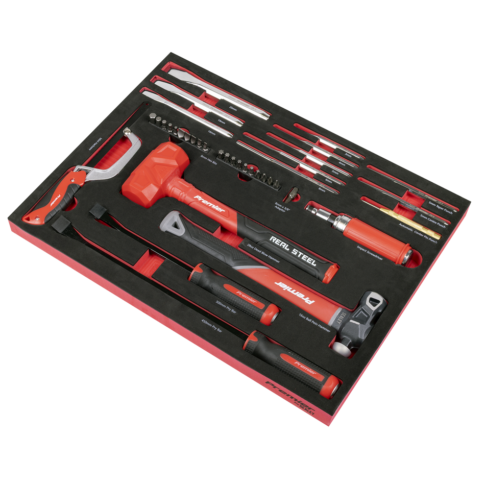 TBT66 Premier Striking Pry Bar Hacksaw & Impact Screwdriver Set with Tool Tray 39pc