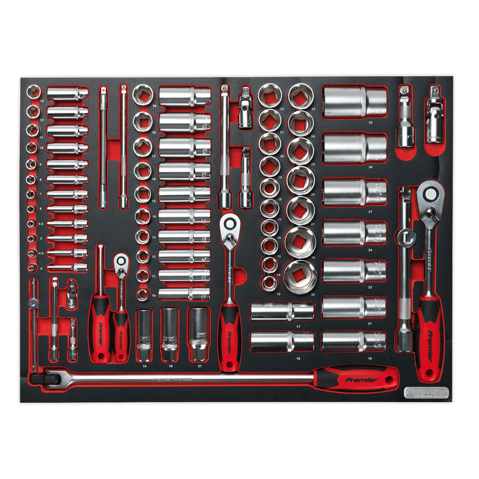 TBTP02 Premier Platinum Socket Set with Tool Tray 1/4" 3/8" & 1/2"Sq Drive 91pc