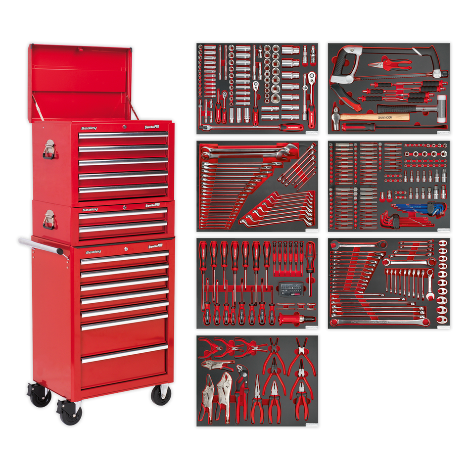 TBTPCOMBO1 Superline PRO Tool Chest Combination 14 Drawer with 446pc Tool Kit - Red