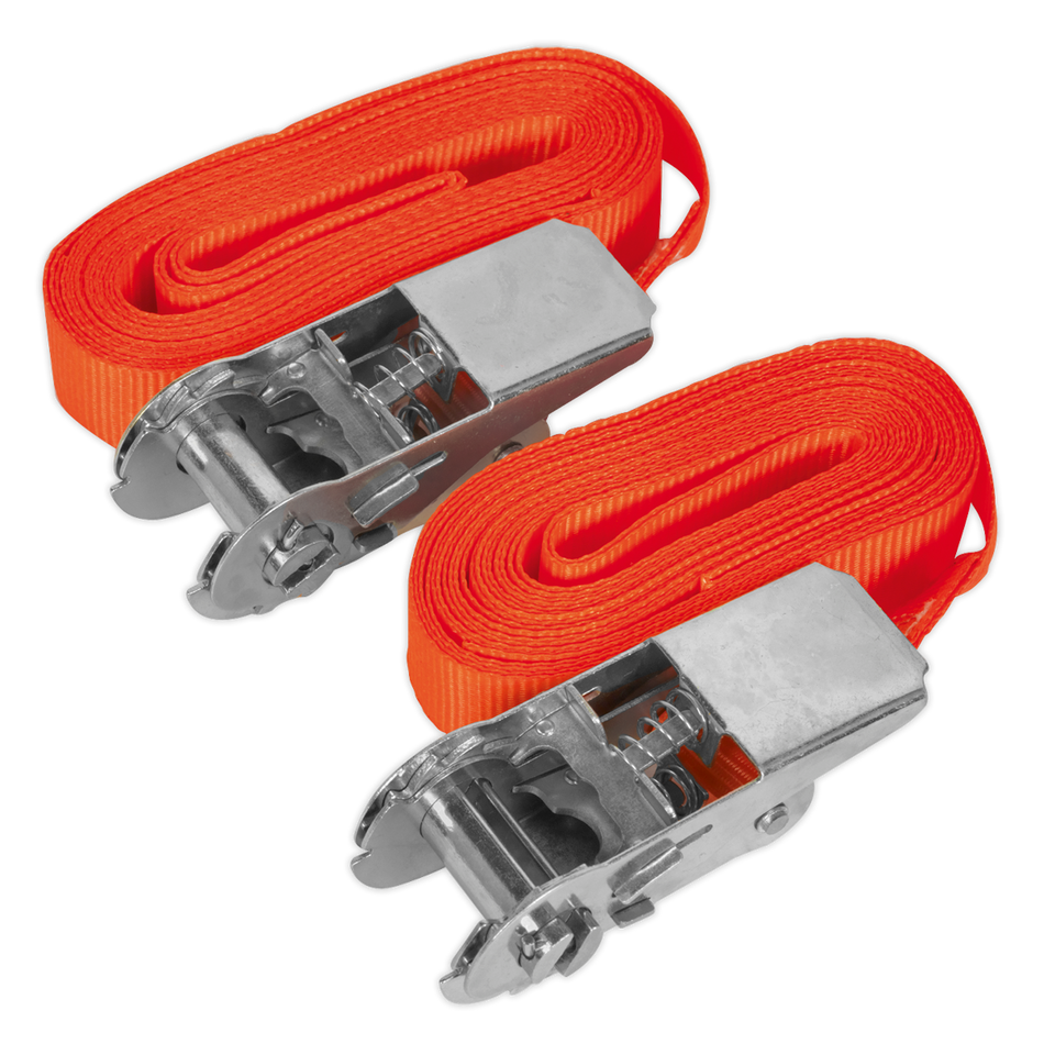 TD05045E Self-Securing Ratchet Straps 25mm x 4.5m 500kg Breaking Strength - Pair