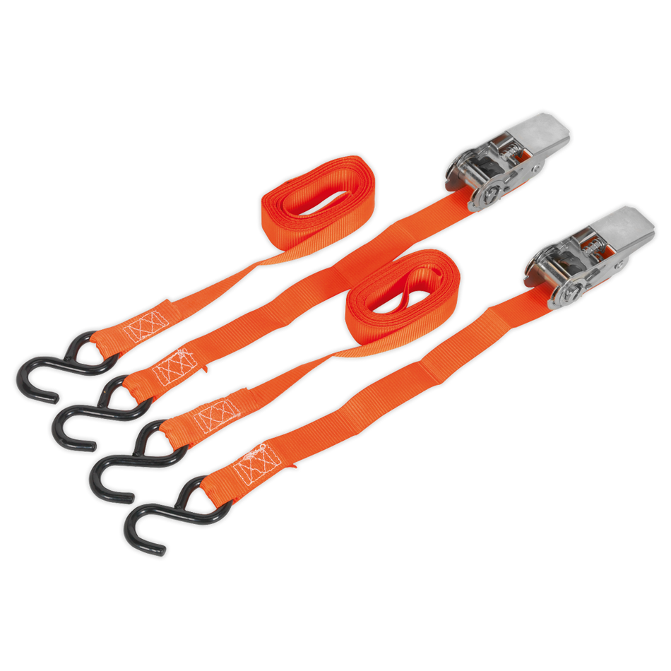 TD0540S2 Ratchet Straps Polyester Webbing with S-Hooks 25mm x 4m 500kg Breaking Strength - Pair