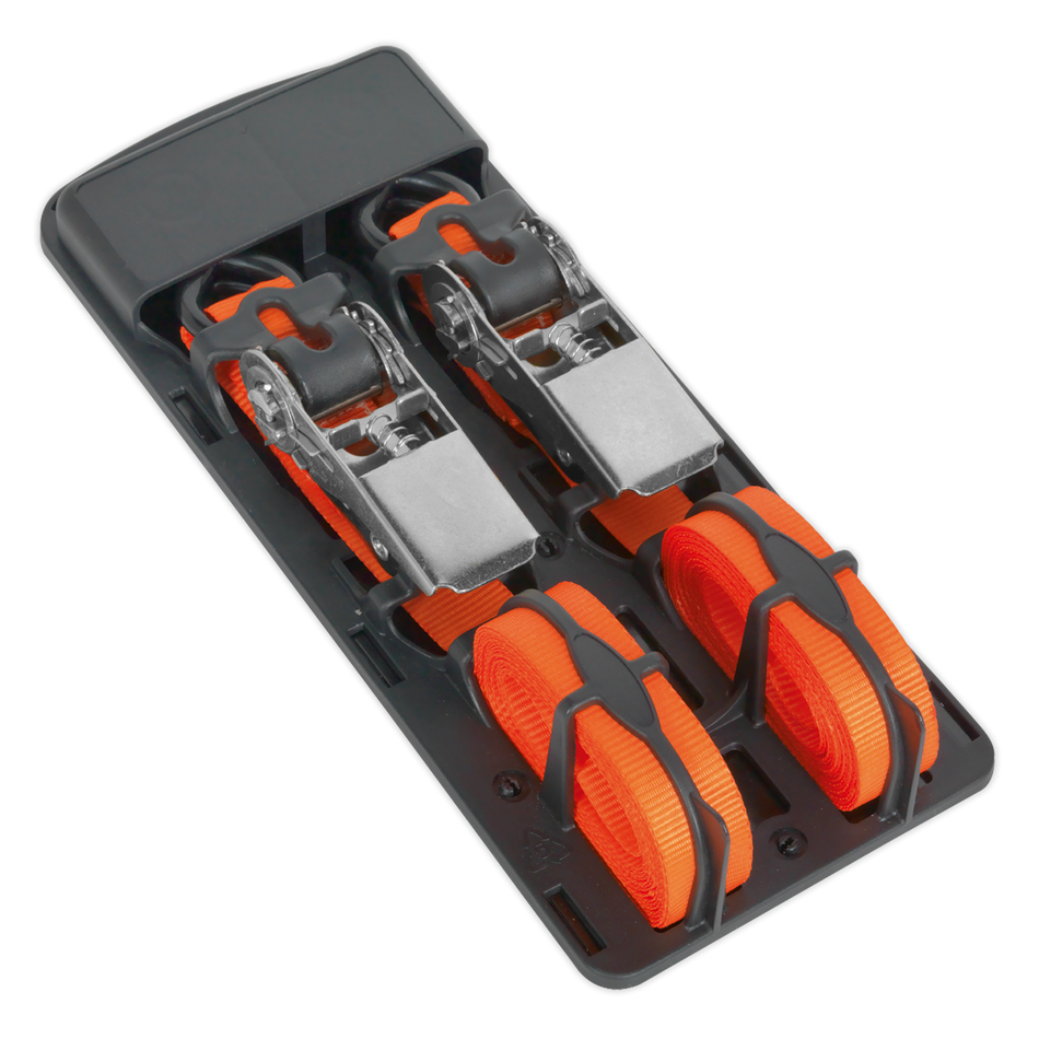 TD0540S2 Ratchet Straps Polyester Webbing with S-Hooks 25mm x 4m 500kg Breaking Strength - Pair