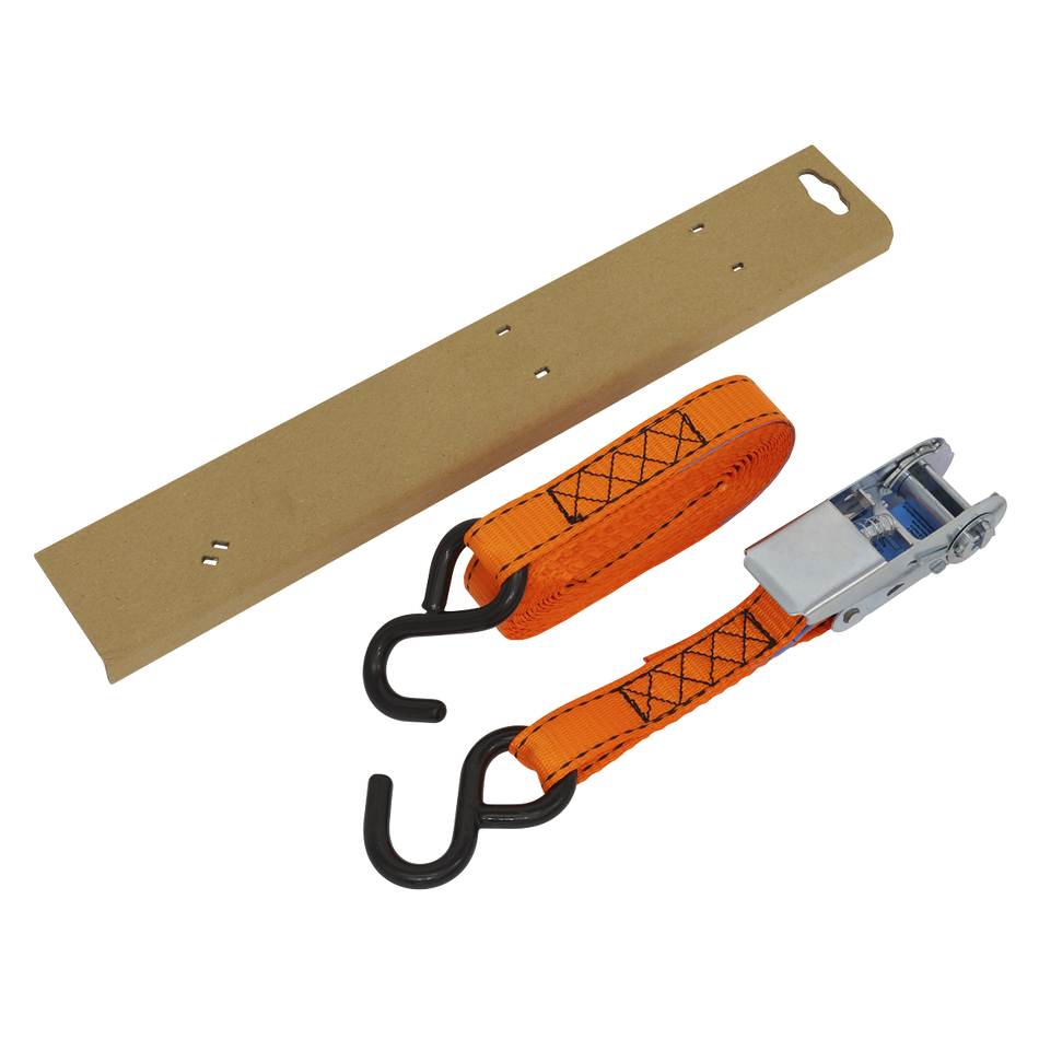 TD0635S Ratchet Strap Polyester Webbing S-Hook with Corner Protector 25mm x 5m 600kg Breaking Strength