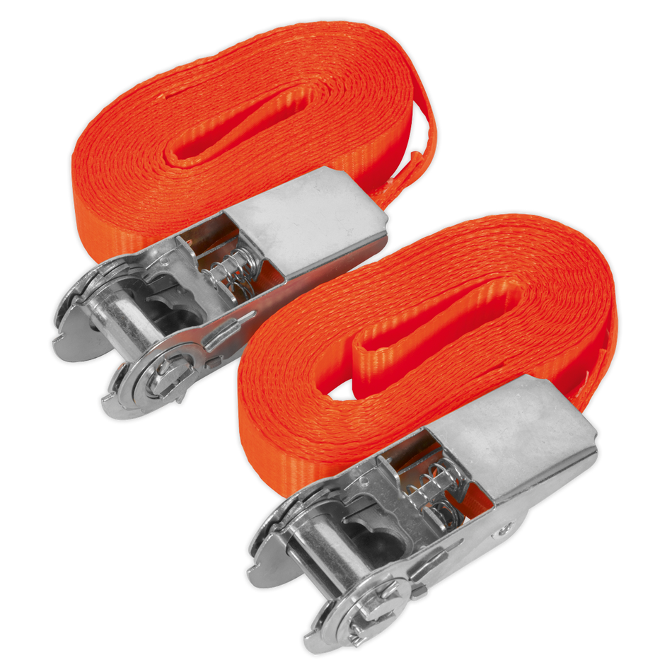 TD08045E Self-Securing Ratchet Straps 25mm x 4.5m 800kg Breaking Strength - Pair