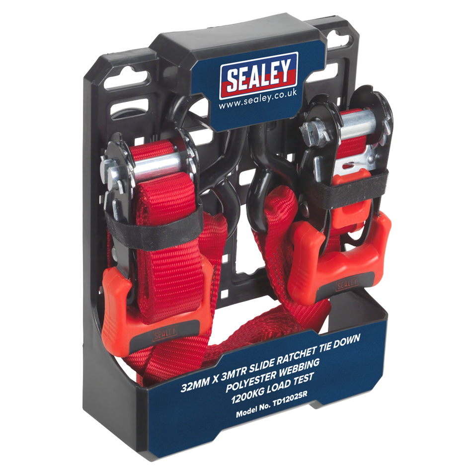 TD1202SR Slide Ratchet Strap Polyester Webbing with S-Hooks 32mm x 3m 1200kg Breaking Strength