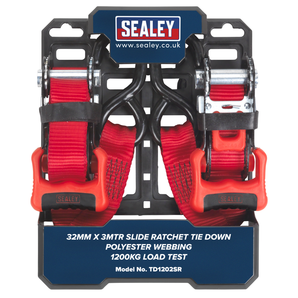 TD1202SR Slide Ratchet Strap Polyester Webbing with S-Hooks 32mm x 3m 1200kg Breaking Strength
