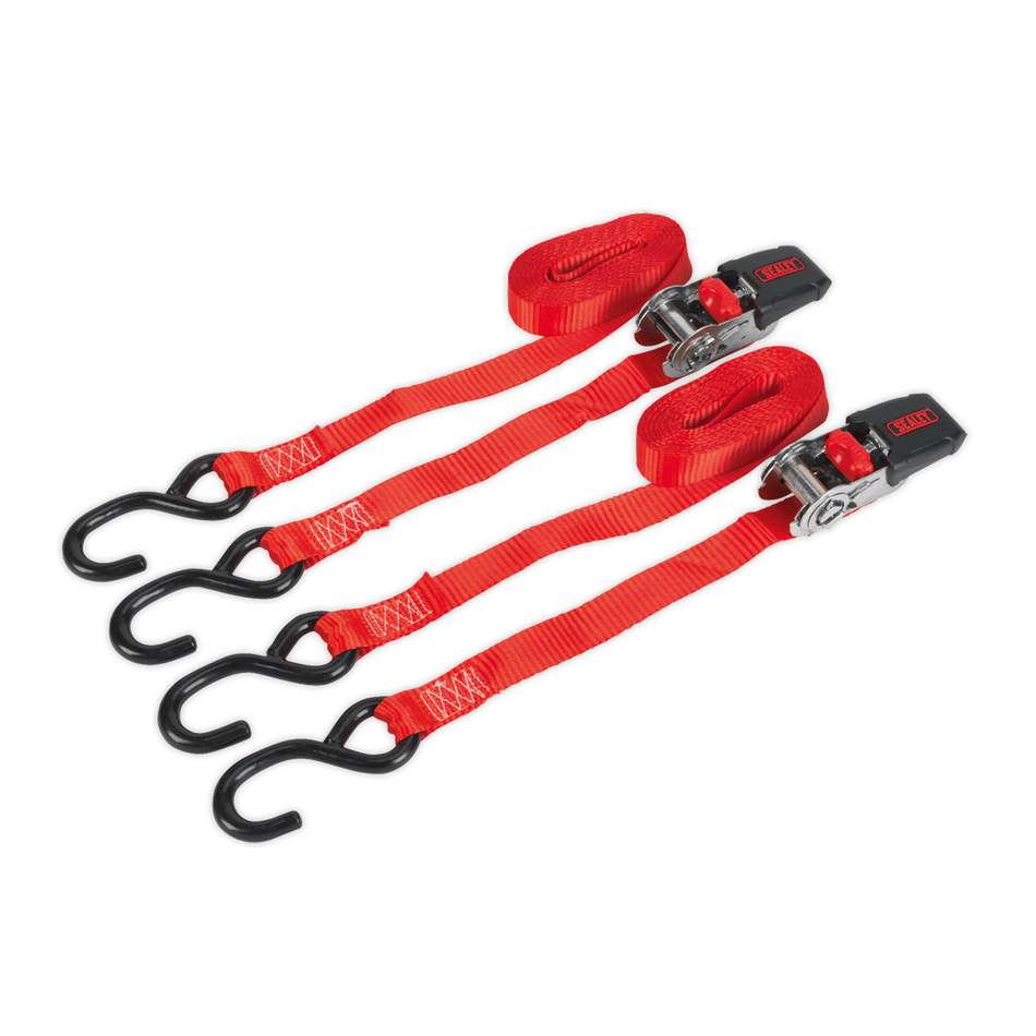TD284SD Ratchet Straps Polyester Webbing with S-Hooks 25mm x 4m 800kg Breaking Strength - Pair