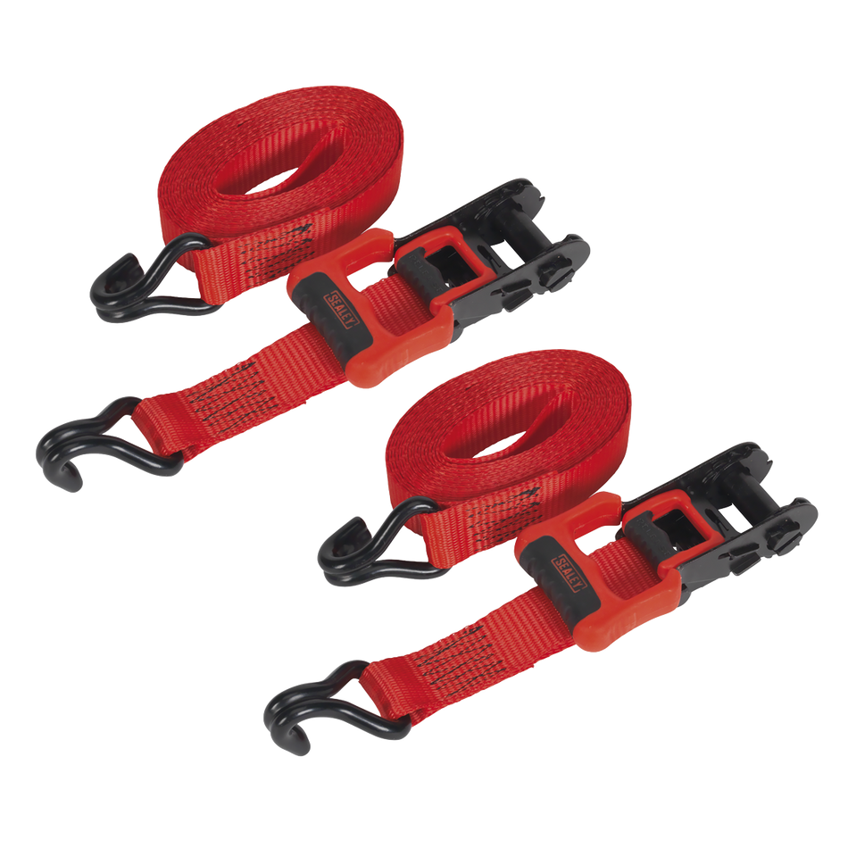 TD41248JD Ratchet Straps Polyester Webbing with J-Hooks 32mm x 4.9m 1200kg Breaking Strength - 2 Pairs