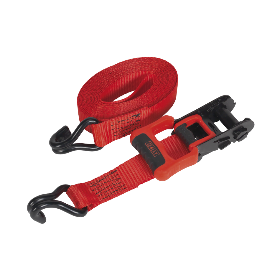 TD41248JD Ratchet Straps Polyester Webbing with J-Hooks 32mm x 4.9m 1200kg Breaking Strength - 2 Pairs