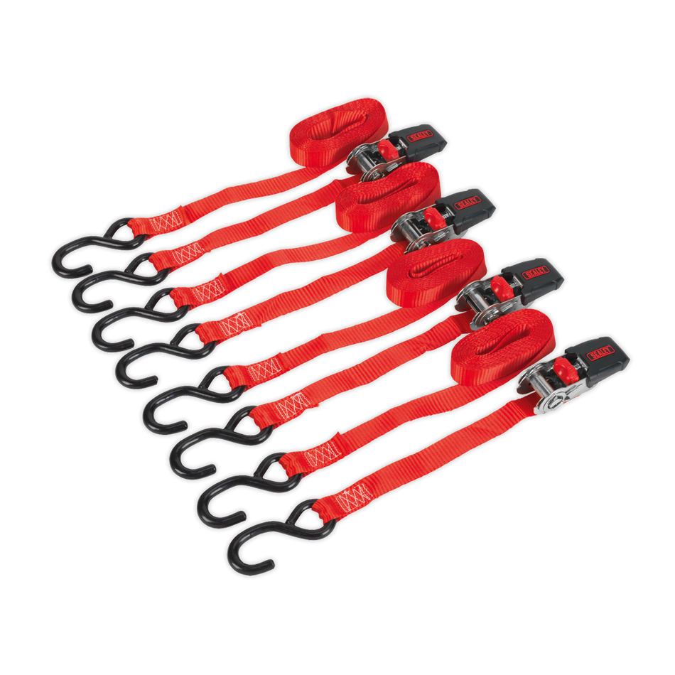 TD484SD Ratchet Strap Polyester Webbing with S-Hooks 25mm x 4m 800kg Breaking Strength - 2 Pairs