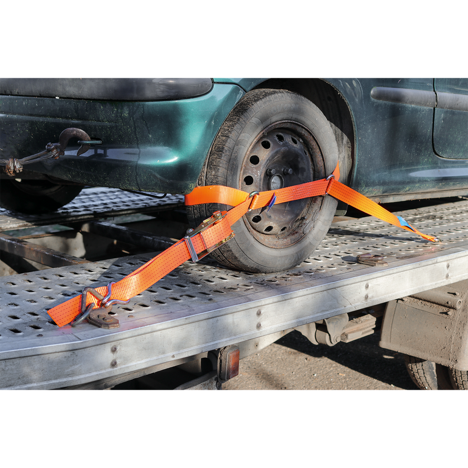 TDRWS Steel Wheel Car Transporter Ratchet Strap 50mm x 3m 4500kg Breaking Strength