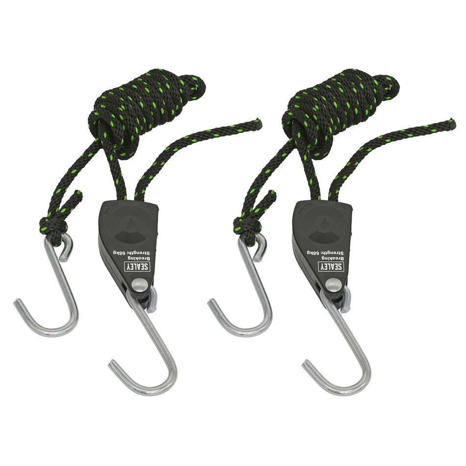 VS0114 Ratchet Parts Hanger/Tie Down with S-Shaped Hooks 2m - Pack of 2