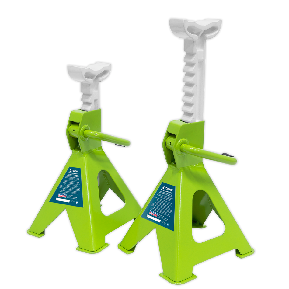 VS2002HV Ratchet Type Axle Stands (Pair) 2 Tonne Capacity per Stand - Hi-Vis Green