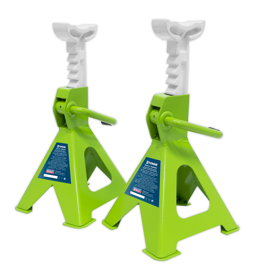 VS2002HV Ratchet Type Axle Stands (Pair) 2 Tonne Capacity per Stand - Hi-Vis Green