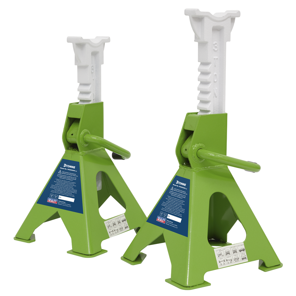 VS2003HV Ratchet Type Axle Stands (Pair) 3 Tonne Capacity per Stand - Hi-Vis Green